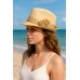 Fedora Straw Hat w/ Lace Trim Corsage - Beige - HT-1184BE